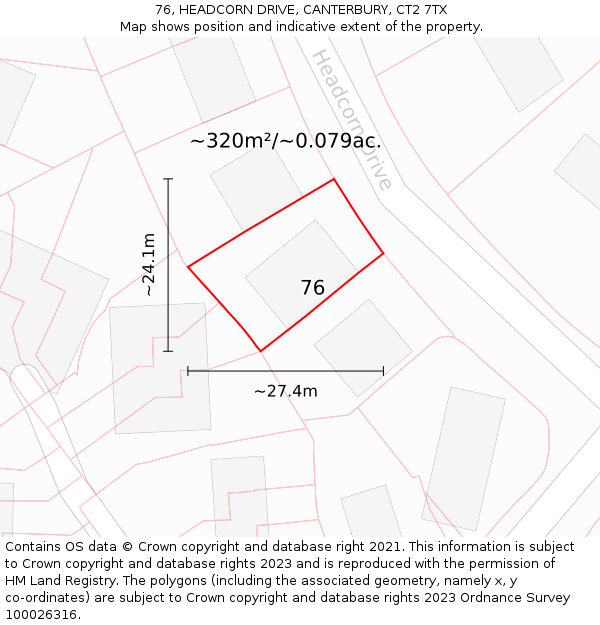 76, HEADCORN DRIVE, CANTERBURY, CT2 7TX: Plot and title map