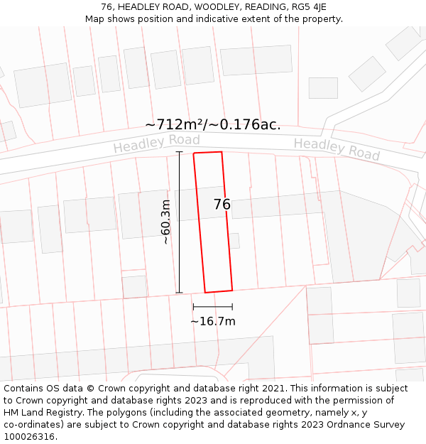 76, HEADLEY ROAD, WOODLEY, READING, RG5 4JE: Plot and title map