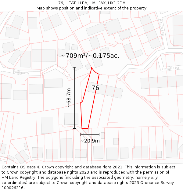 76, HEATH LEA, HALIFAX, HX1 2DA: Plot and title map