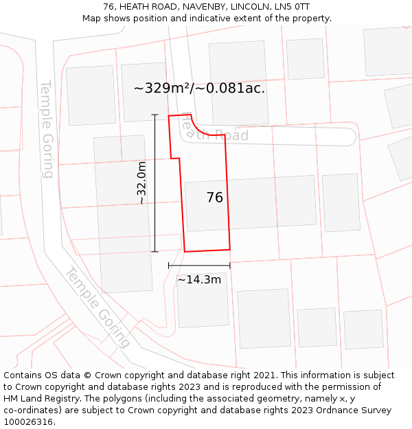 76, HEATH ROAD, NAVENBY, LINCOLN, LN5 0TT: Plot and title map