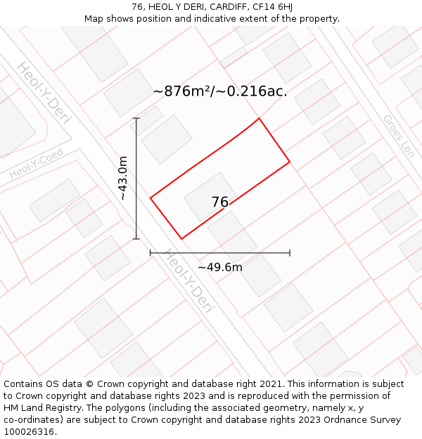 76, HEOL Y DERI, CARDIFF, CF14 6HJ: Plot and title map