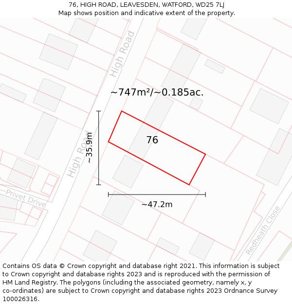 76, HIGH ROAD, LEAVESDEN, WATFORD, WD25 7LJ: Plot and title map