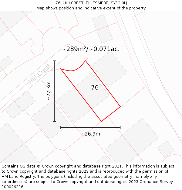 76, HILLCREST, ELLESMERE, SY12 0LJ: Plot and title map