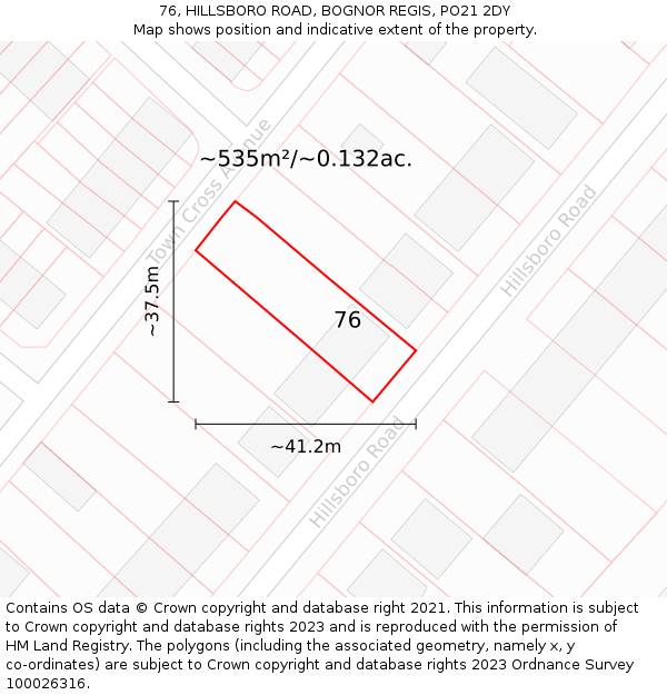 76, HILLSBORO ROAD, BOGNOR REGIS, PO21 2DY: Plot and title map