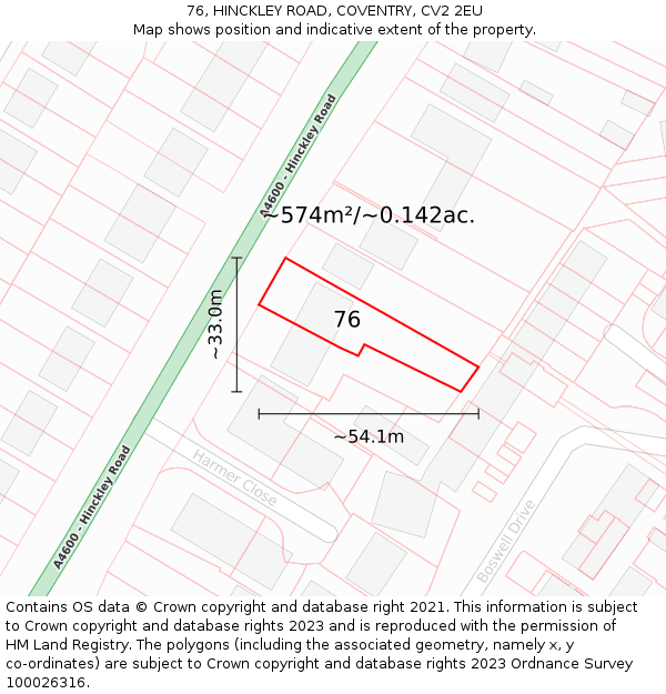 76, HINCKLEY ROAD, COVENTRY, CV2 2EU: Plot and title map