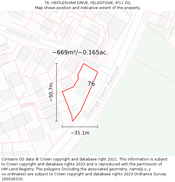 76, HINTLESHAM DRIVE, FELIXSTOWE, IP11 2YL: Plot and title map