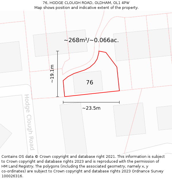 76, HODGE CLOUGH ROAD, OLDHAM, OL1 4PW: Plot and title map