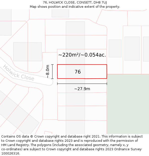 76, HOLWICK CLOSE, CONSETT, DH8 7UJ: Plot and title map