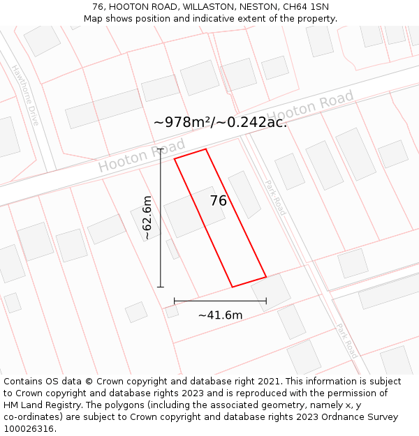 76, HOOTON ROAD, WILLASTON, NESTON, CH64 1SN: Plot and title map