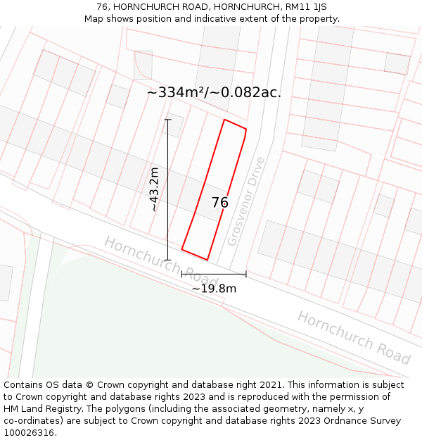 76, HORNCHURCH ROAD, HORNCHURCH, RM11 1JS: Plot and title map