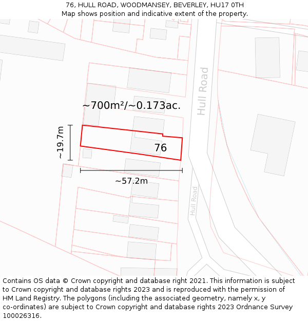 76, HULL ROAD, WOODMANSEY, BEVERLEY, HU17 0TH: Plot and title map