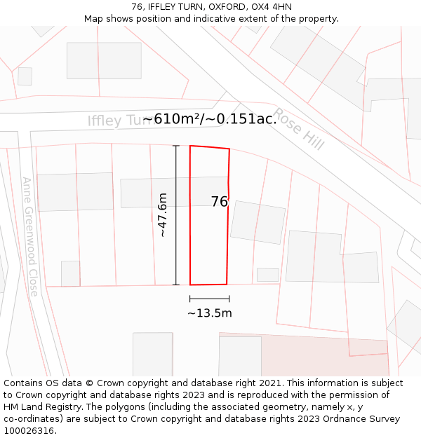 76, IFFLEY TURN, OXFORD, OX4 4HN: Plot and title map