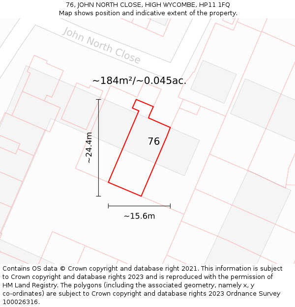 76, JOHN NORTH CLOSE, HIGH WYCOMBE, HP11 1FQ: Plot and title map