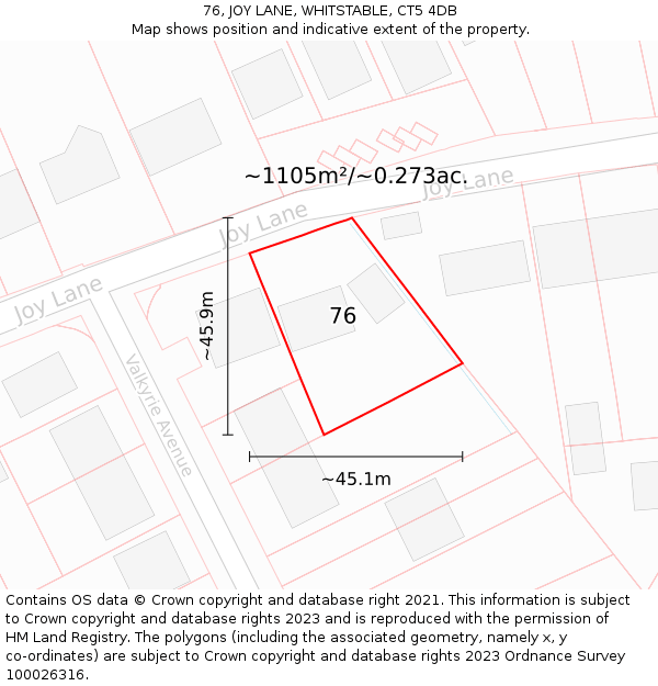 76, JOY LANE, WHITSTABLE, CT5 4DB: Plot and title map