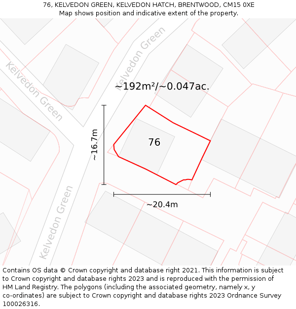 76, KELVEDON GREEN, KELVEDON HATCH, BRENTWOOD, CM15 0XE: Plot and title map