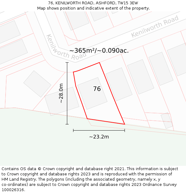 76, KENILWORTH ROAD, ASHFORD, TW15 3EW: Plot and title map