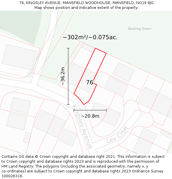 76, KINGSLEY AVENUE, MANSFIELD WOODHOUSE, MANSFIELD, NG19 8JG: Plot and title map