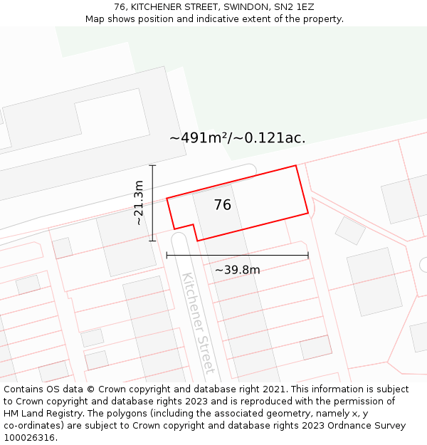 76, KITCHENER STREET, SWINDON, SN2 1EZ: Plot and title map