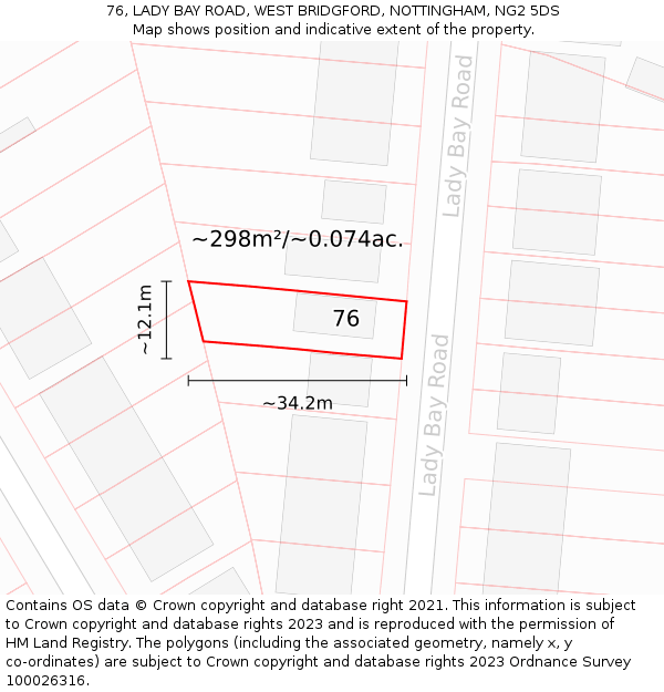 76, LADY BAY ROAD, WEST BRIDGFORD, NOTTINGHAM, NG2 5DS: Plot and title map