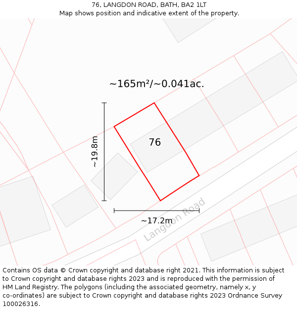 76, LANGDON ROAD, BATH, BA2 1LT: Plot and title map