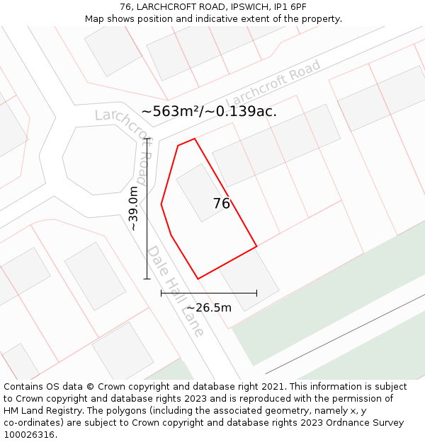 76, LARCHCROFT ROAD, IPSWICH, IP1 6PF: Plot and title map