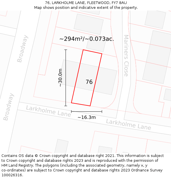 76, LARKHOLME LANE, FLEETWOOD, FY7 8AU: Plot and title map