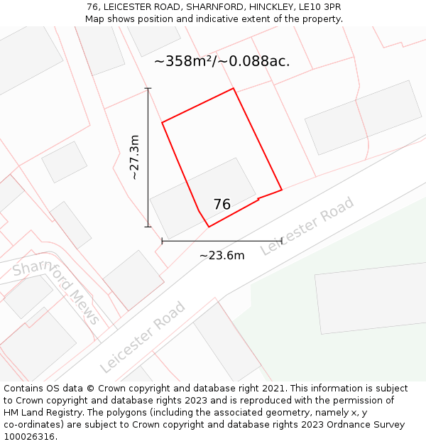 76, LEICESTER ROAD, SHARNFORD, HINCKLEY, LE10 3PR: Plot and title map