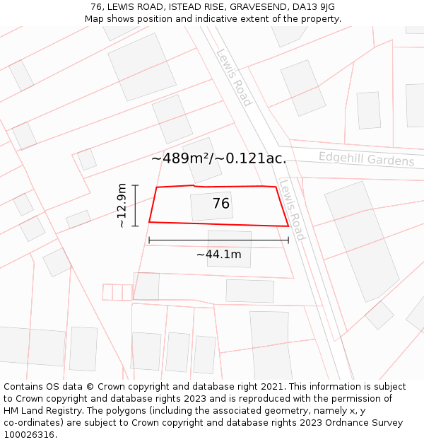 76, LEWIS ROAD, ISTEAD RISE, GRAVESEND, DA13 9JG: Plot and title map