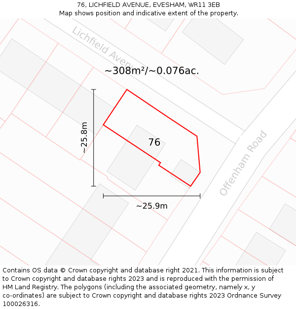 76, LICHFIELD AVENUE, EVESHAM, WR11 3EB: Plot and title map