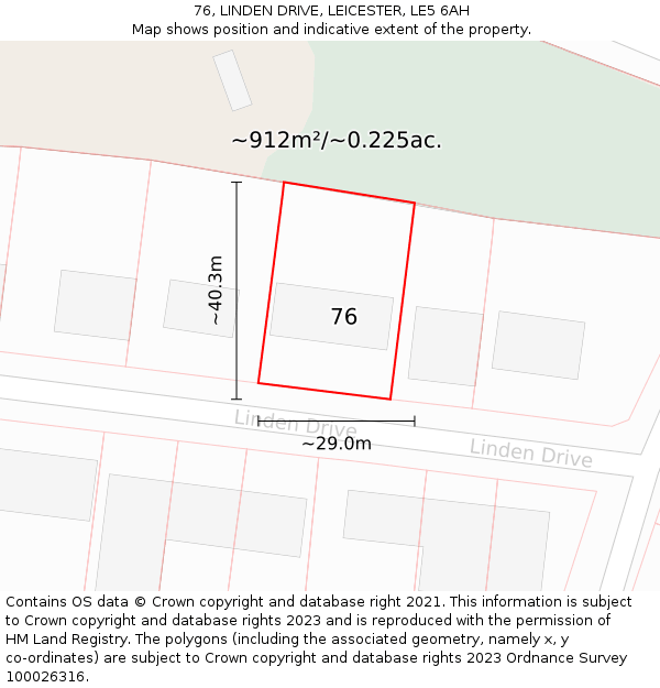 76, LINDEN DRIVE, LEICESTER, LE5 6AH: Plot and title map