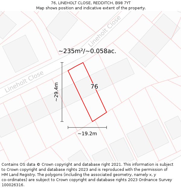 76, LINEHOLT CLOSE, REDDITCH, B98 7YT: Plot and title map