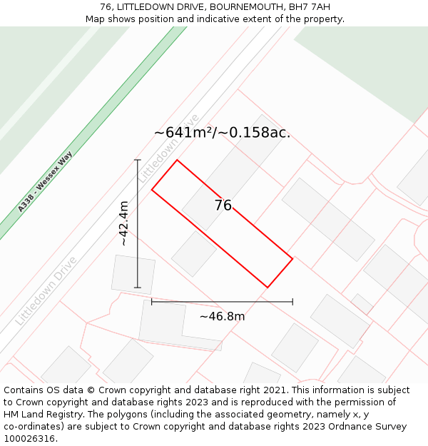 76, LITTLEDOWN DRIVE, BOURNEMOUTH, BH7 7AH: Plot and title map