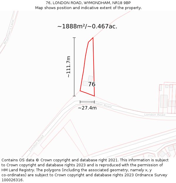 76, LONDON ROAD, WYMONDHAM, NR18 9BP: Plot and title map