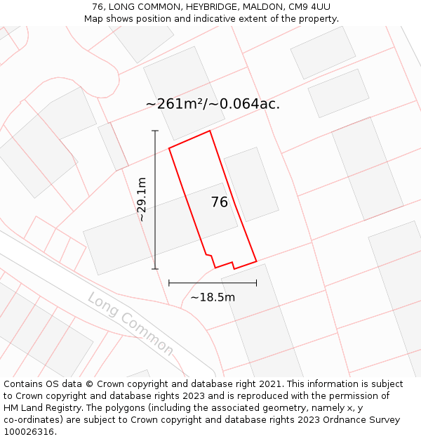 76, LONG COMMON, HEYBRIDGE, MALDON, CM9 4UU: Plot and title map