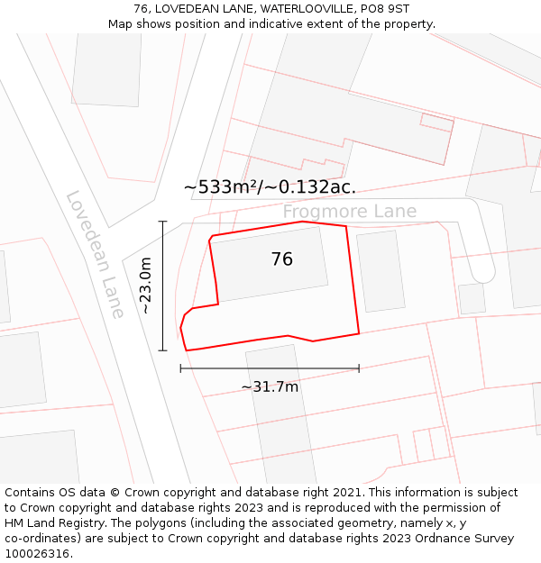 76, LOVEDEAN LANE, WATERLOOVILLE, PO8 9ST: Plot and title map