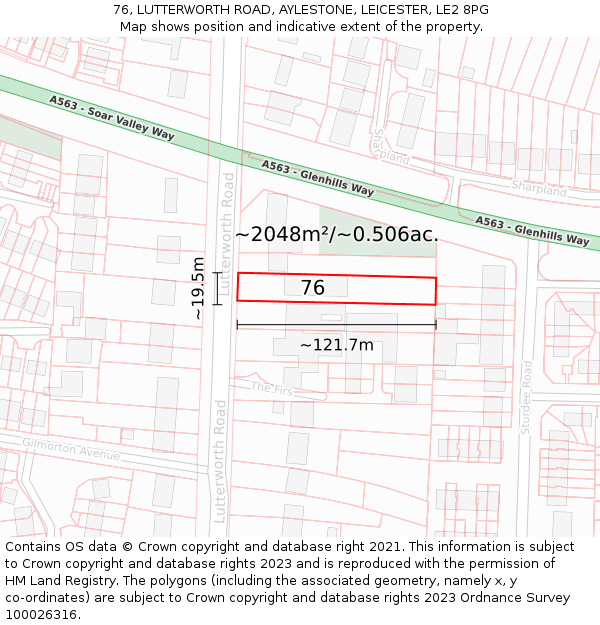 76, LUTTERWORTH ROAD, AYLESTONE, LEICESTER, LE2 8PG: Plot and title map