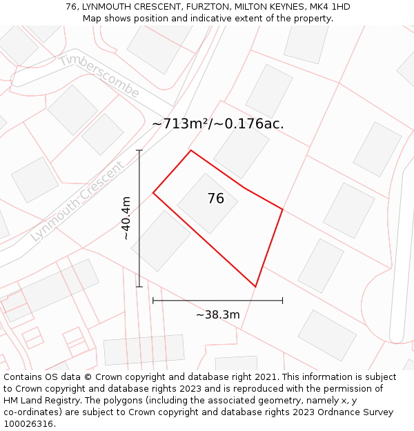 76, LYNMOUTH CRESCENT, FURZTON, MILTON KEYNES, MK4 1HD: Plot and title map