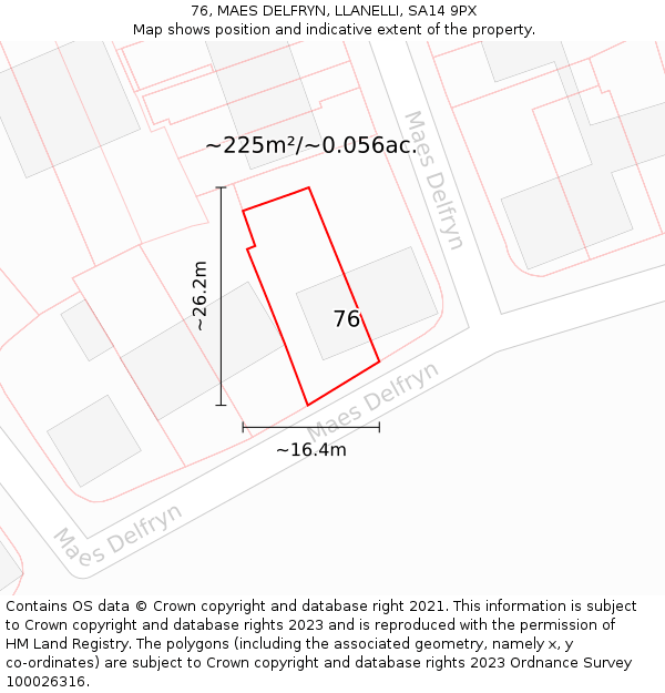 76, MAES DELFRYN, LLANELLI, SA14 9PX: Plot and title map