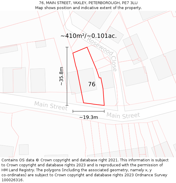 76, MAIN STREET, YAXLEY, PETERBOROUGH, PE7 3LU: Plot and title map