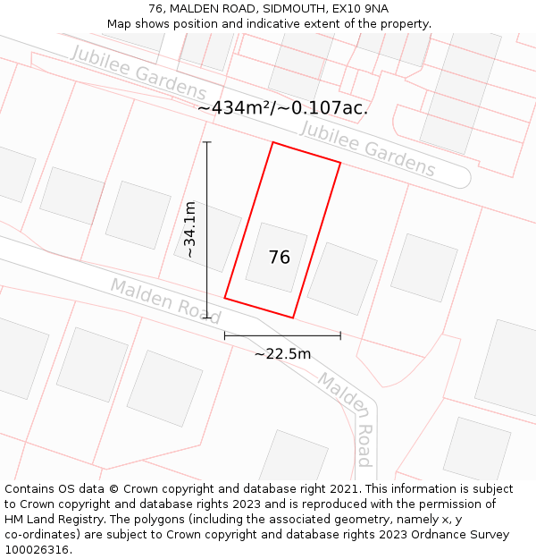 76, MALDEN ROAD, SIDMOUTH, EX10 9NA: Plot and title map