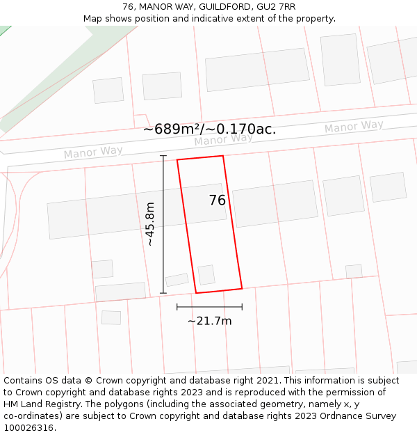 76, MANOR WAY, GUILDFORD, GU2 7RR: Plot and title map