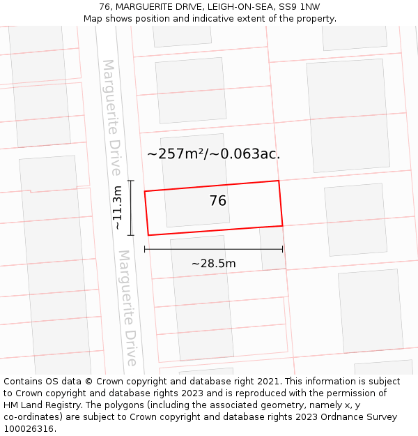 76, MARGUERITE DRIVE, LEIGH-ON-SEA, SS9 1NW: Plot and title map