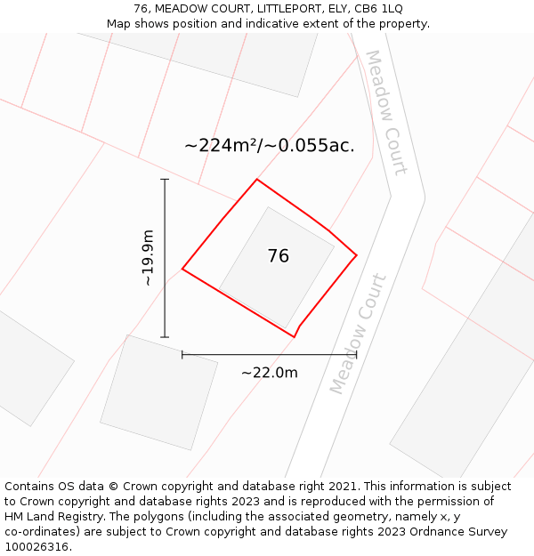 76, MEADOW COURT, LITTLEPORT, ELY, CB6 1LQ: Plot and title map