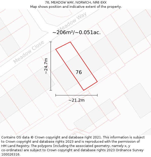 76, MEADOW WAY, NORWICH, NR6 6XX: Plot and title map