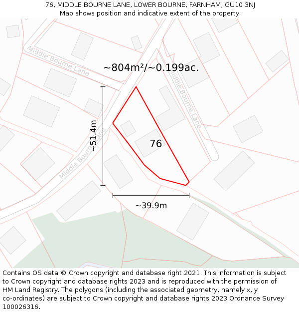 76, MIDDLE BOURNE LANE, LOWER BOURNE, FARNHAM, GU10 3NJ: Plot and title map