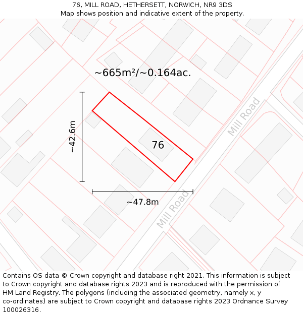 76, MILL ROAD, HETHERSETT, NORWICH, NR9 3DS: Plot and title map