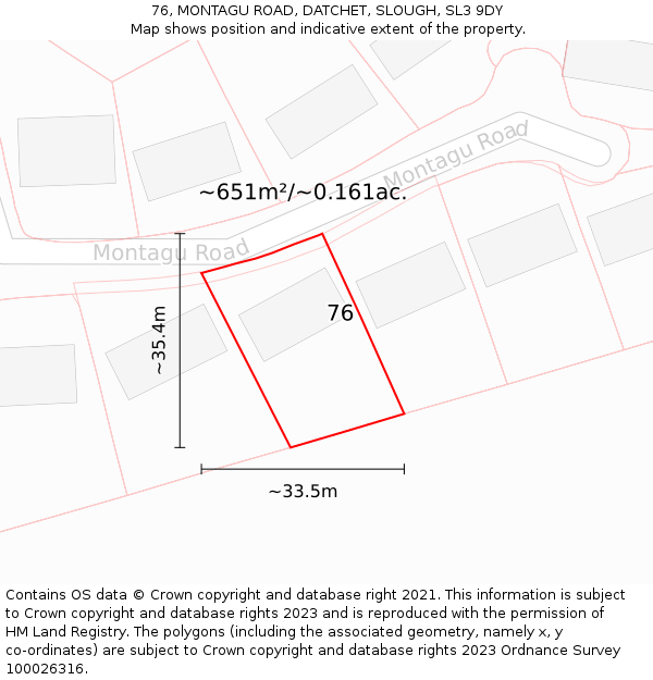 76, MONTAGU ROAD, DATCHET, SLOUGH, SL3 9DY: Plot and title map