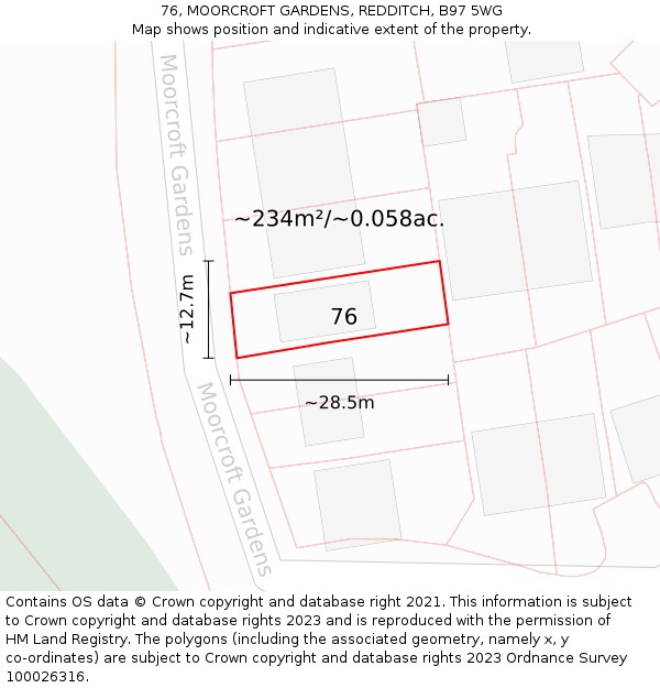 76, MOORCROFT GARDENS, REDDITCH, B97 5WG: Plot and title map