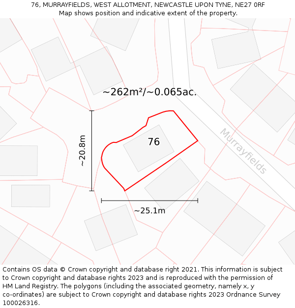 76, MURRAYFIELDS, WEST ALLOTMENT, NEWCASTLE UPON TYNE, NE27 0RF: Plot and title map