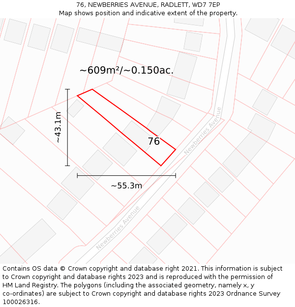 76, NEWBERRIES AVENUE, RADLETT, WD7 7EP: Plot and title map